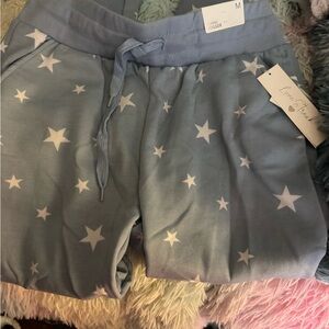 Womens Star Print Joggers - Light Blue